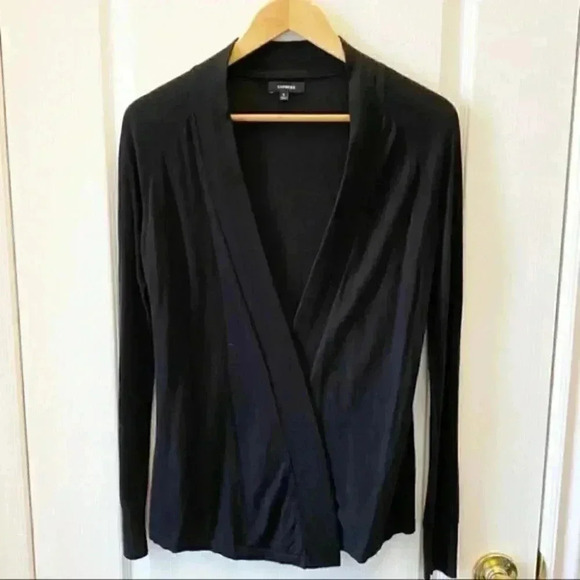Express Cardigan Open Front Lightweight Draped Cotton Sweater Black Size Small - Picture 14 of 15